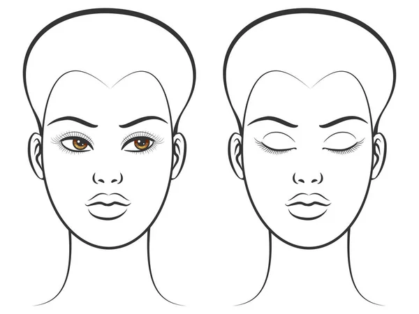 열리고 닫힌 눈 여성 얼굴 — 스톡 벡터