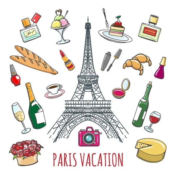 Franse land vakantie doodle elementen — Stockvector