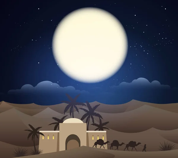 Caravana de camelos em Saara —  Vetores de Stock