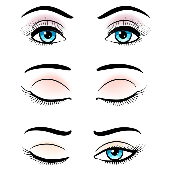 Ojos femeninos azules abiertos y cerrados — Vector de stock