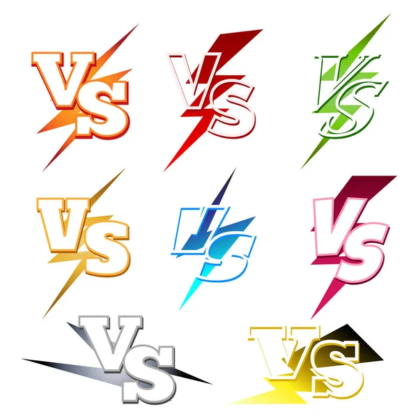 Etiquetas Versus con iluminación colorida — Vector de stock