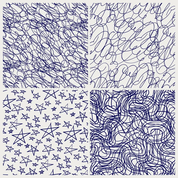 Pen sketched seamless texture set — Stock Vector
