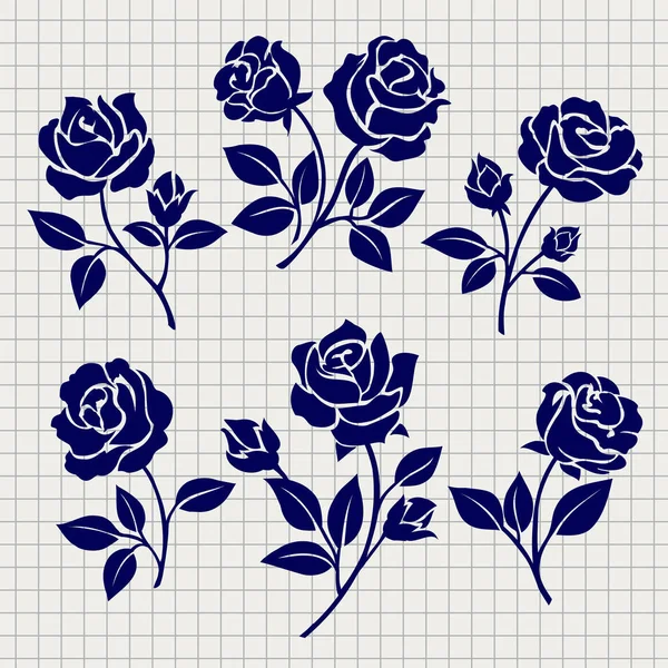 Collection Roses sur la page carnet — Image vectorielle