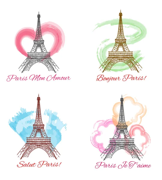 Signos de la torre Eiffel sobre fondo blanco — Vector de stock