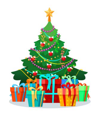 Ampuller ve hediyeler ile Noel ağacı