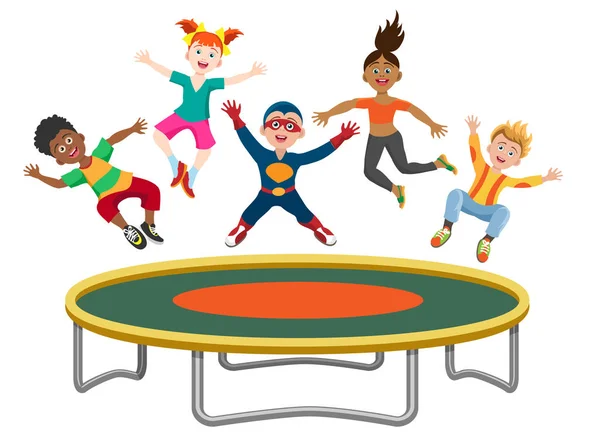 Bambini energici che saltano sul trampolino — Vettoriale Stock