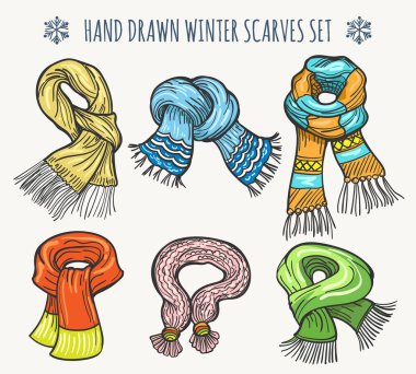 Woolen fashion winter knitted scarf set clipart