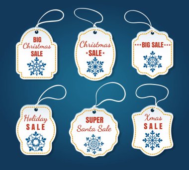 Üzerinde mavi arka plan Christmas Satılık Etiketler