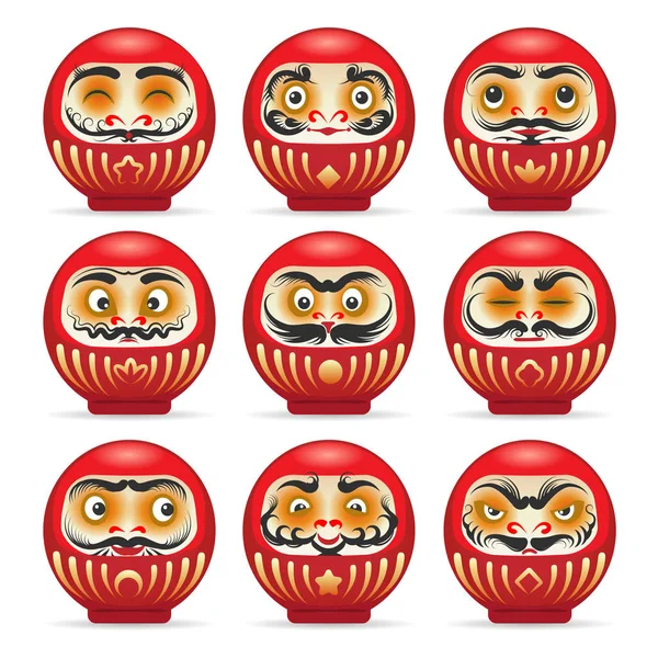 Rote Daruma japanische Puppen Set — Stockvektor