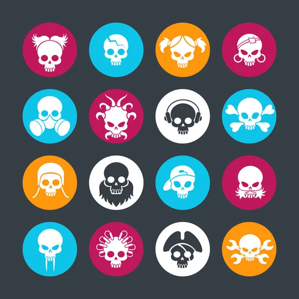 Decorative skulls on colors rounds — Stock Vector