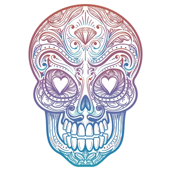 Tatouage de crâne décoratif mexicain coloré — Image vectorielle