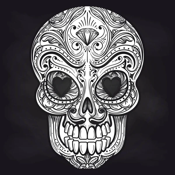 Mexican skull on chalkboard background — Stock Vector