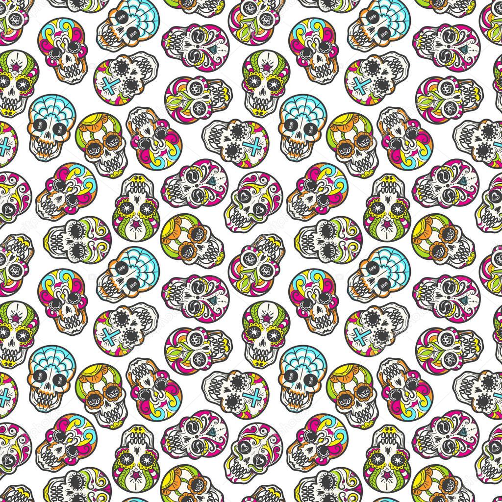 Colorful mexican sugar skull seamless pattern