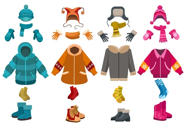 Winter clothes and cold weather accessories — Stock Illustration Winter clothes and cold weather accessories Stock Vector
