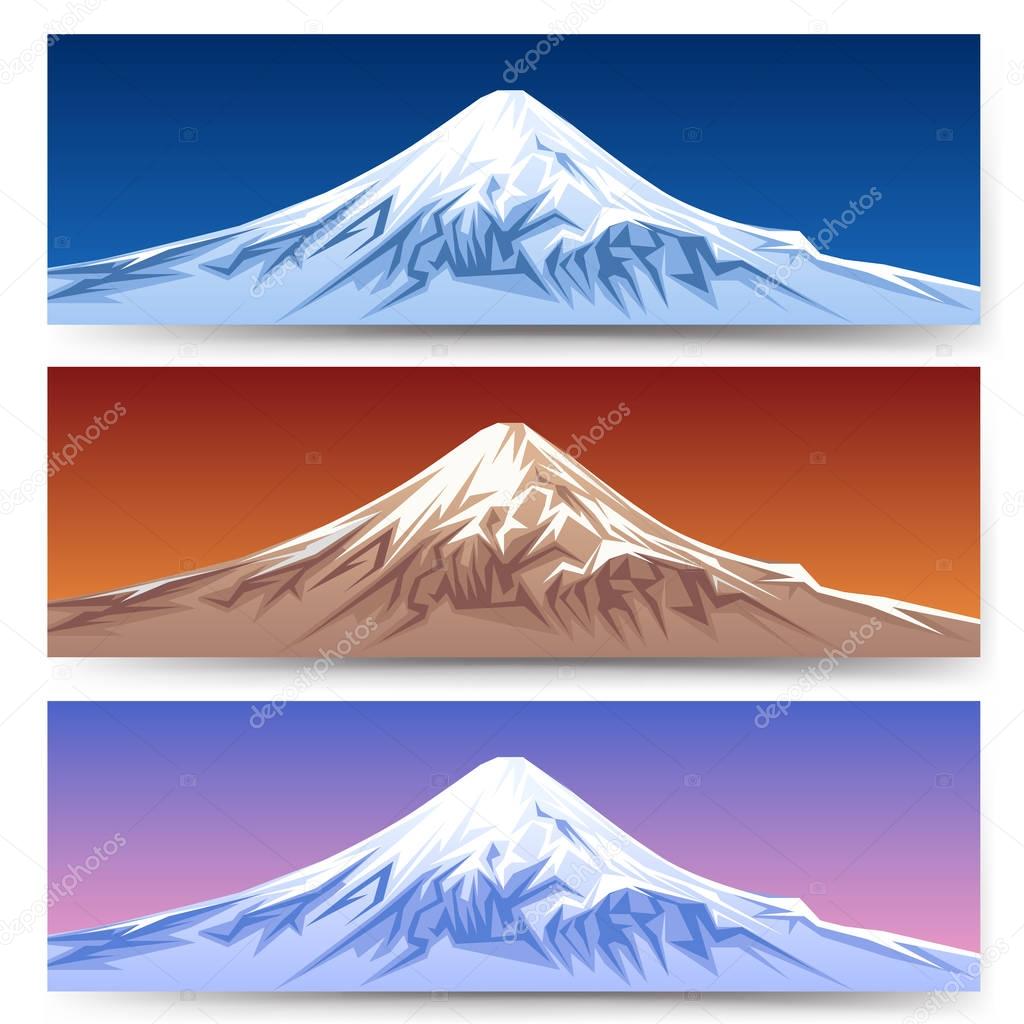 Snow capped mount fuji banners