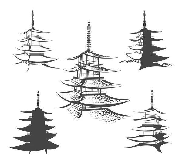 Asya pagoda veya Budist ev seti — Stok Vektör