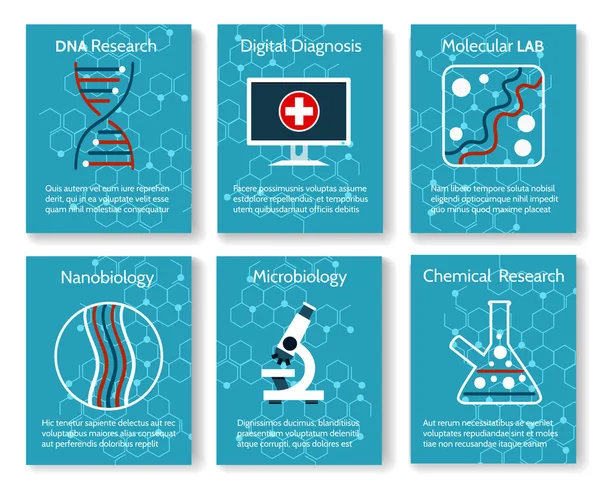 Cartões de pesquisa de Nanobiologia e microbiologia —  Vetores de Stock