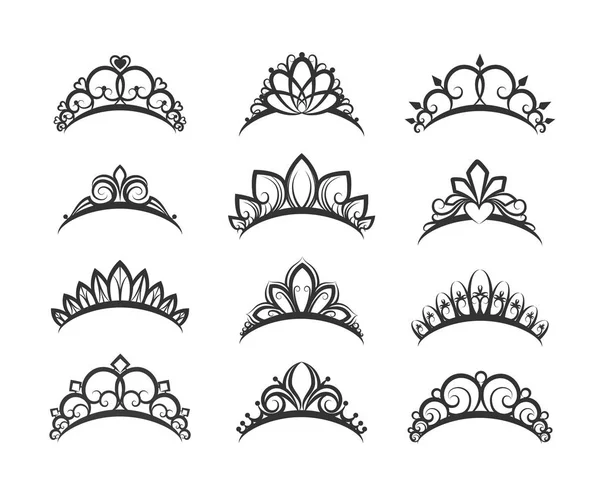 Beautiful queen tiaras set — Stock Vector