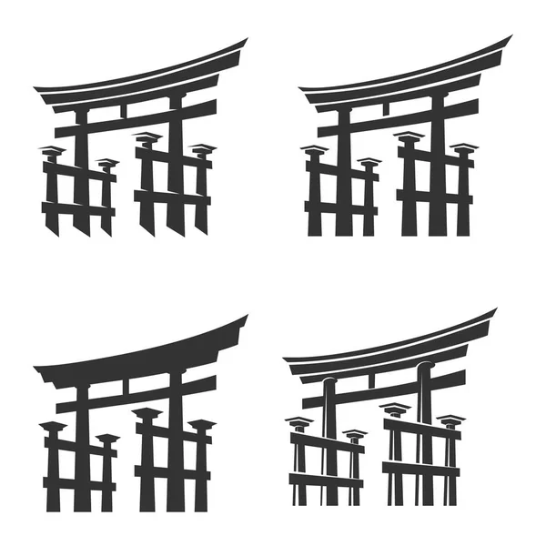 Conjunto de silueta torii puerta Japón — Archivo Imágenes Vectoriales