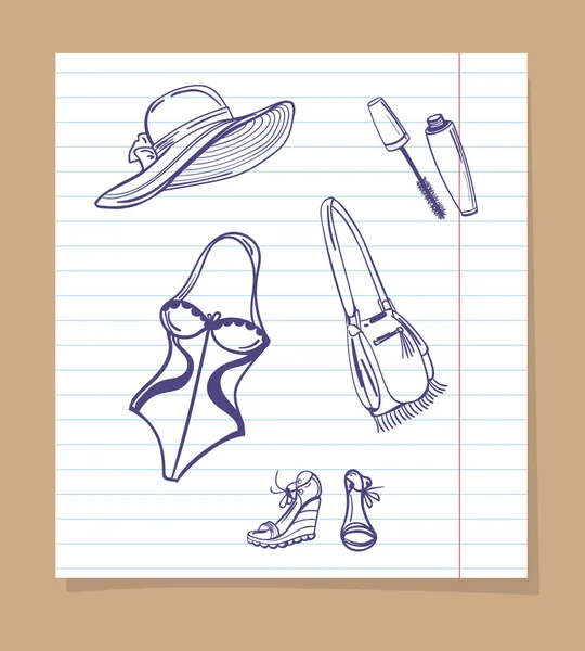 Beach look schets iconen — Stockvector