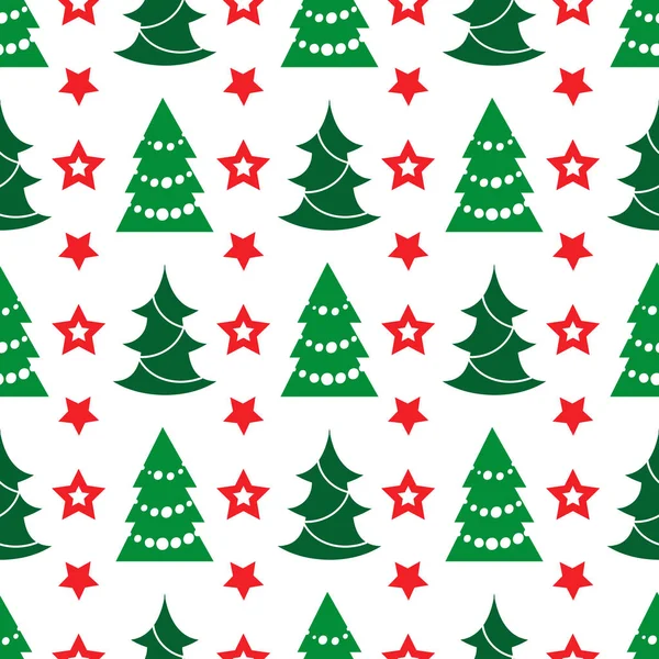 Árbol de Navidad y estrellas patrón sin costuras — Vector de stock
