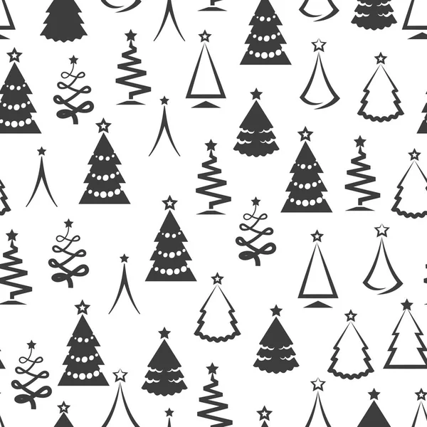 Patrón monocromático del árbol de Navidad sin costuras — Vector de stock