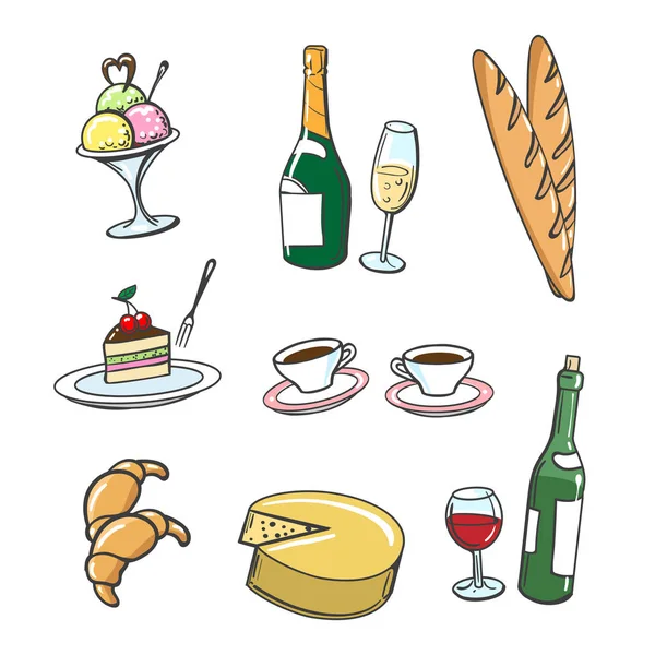 Népszerű francia ételek és italok — Stock Vector