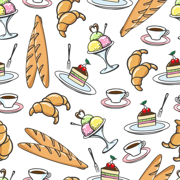 Desserts sucrés motif sans couture — Image vectorielle