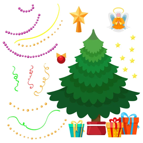 Christmas tree and decorations set — Stock Vector