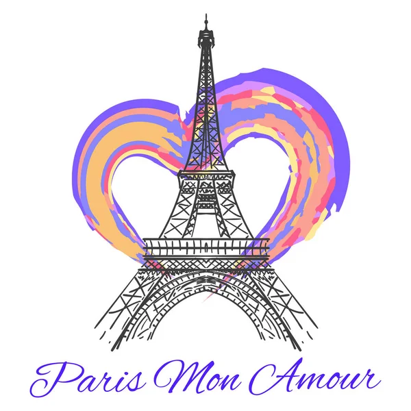 Eiffeltoren met kleurrijke heldere hart — Stockvector