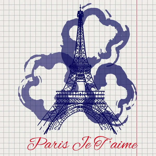 Torre Eiffel e esboço de flores abstratas — Vetor de Stock