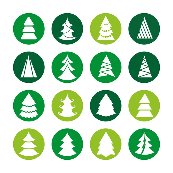 Árvores de Natal brancas em rodadas verdes — Vetor de Stock