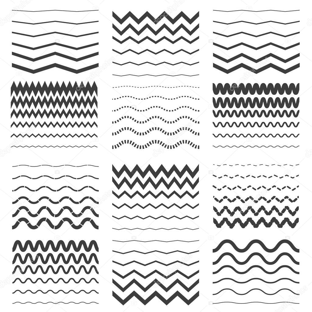 Zigzag and wavy line patterns set