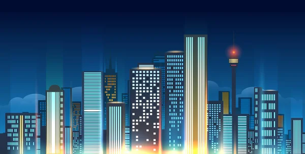 Ciudad nocturna skyline ilustración — Vector de stock