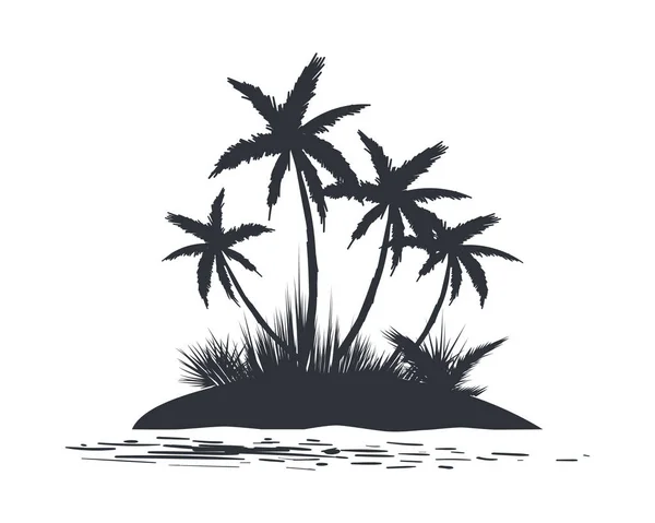 Island with palm trees silhouette — Stock Vector