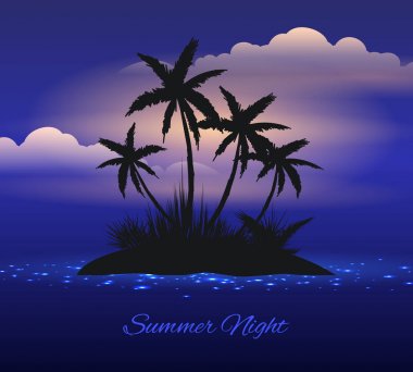 Yaz gece tropik ada palm ile