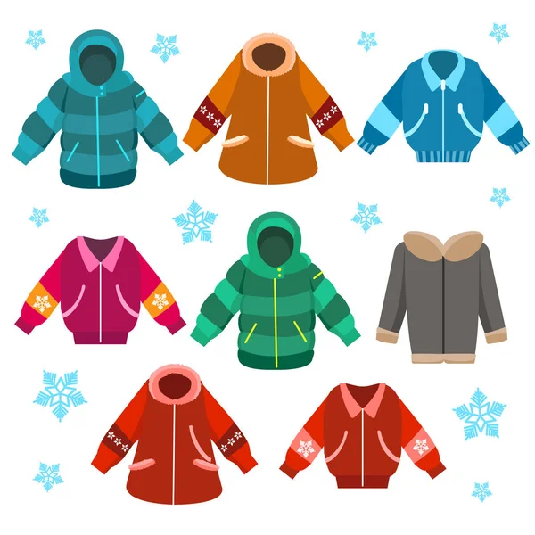 Conjunto de casacos de inverno coloridos — Vetor de Stock