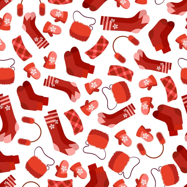 Rojo invierno accesorios patrón sin costuras — Vector de stock