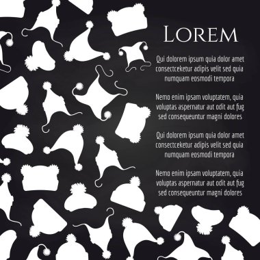 Kış ponpon şapka siluetleri kara tahta poster