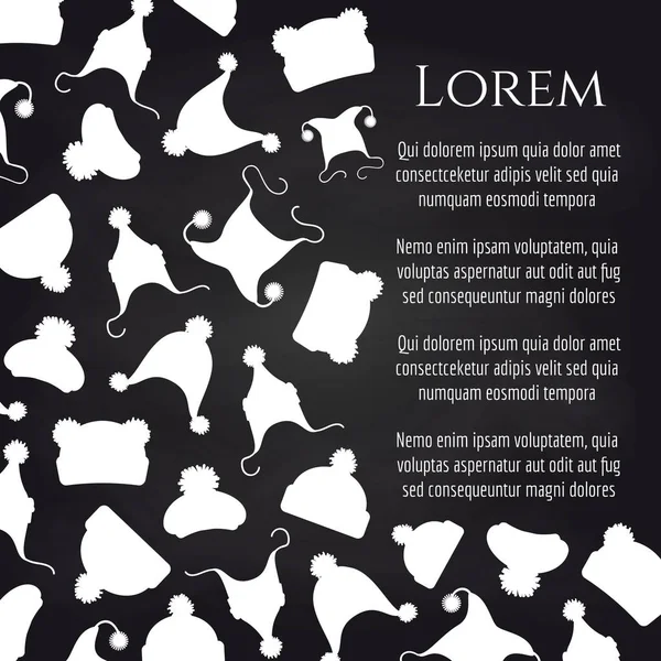 Kış ponpon şapka siluetleri kara tahta poster
