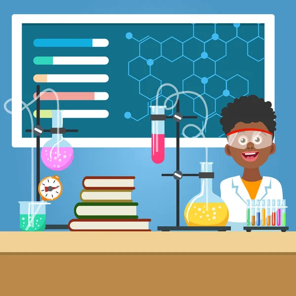 Menino da escola com equipamento de química —  Vetores de Stock