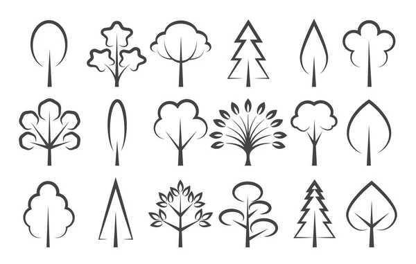 Bäume lineare Symbole gesetzt — Stockvektor