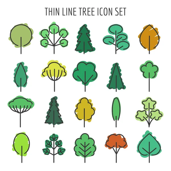 Colored hand drawn tree icons — Stock Vector