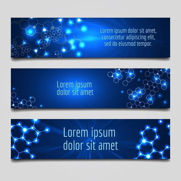 Banner met gloeiende moleculaire structuur — Stockvector