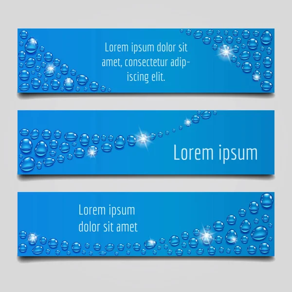 Blauwe banner instellen met water druppels — Stockvector