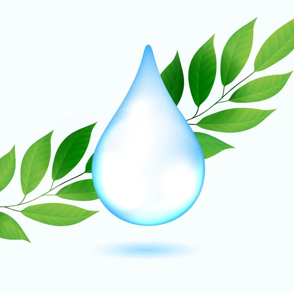 Крапля води з зеленим листям — стоковий вектор