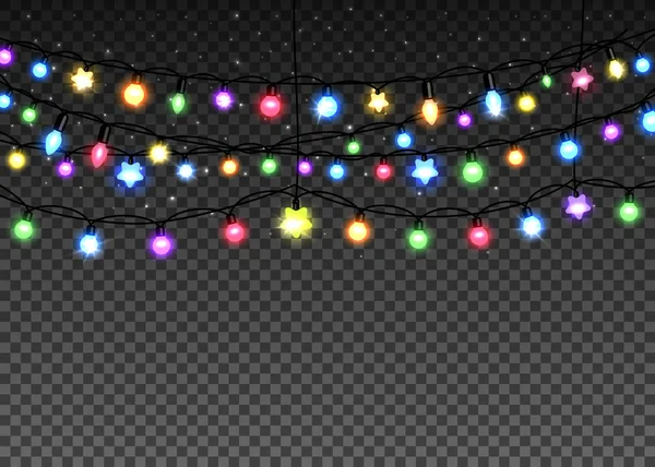 Leuchtende Girlande auf transparentem Hintergrund — Stockvektor