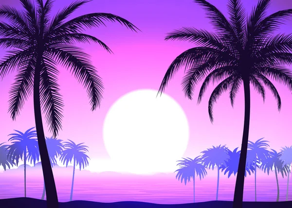 棕榈树在粉红色梯度热带日出 — 图库矢量图片