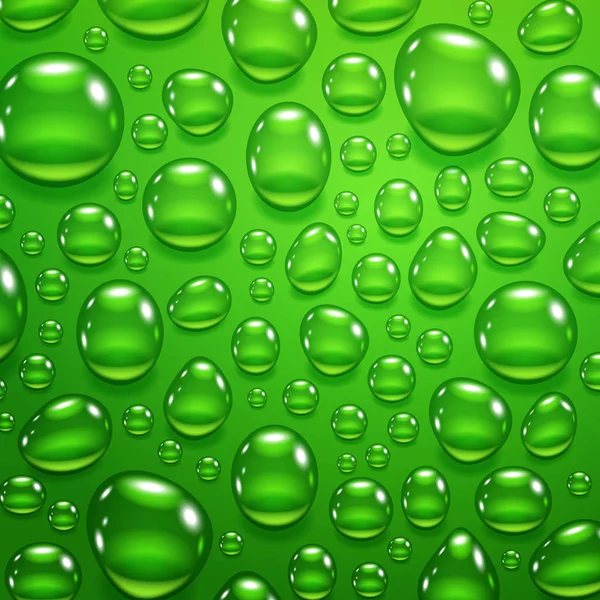 Gotas de agua sobre fondo verde — Vector de stock