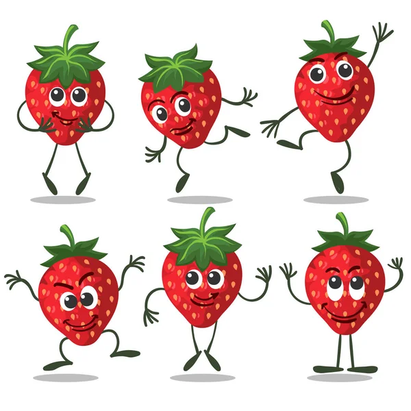 Juego de caracteres de fruta de fresa — Vector de stock